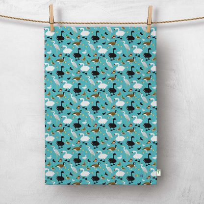 Blue Single Robin and Stars Organic Cotton Tea Towel