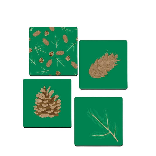 set of 4 evergreen cork backed coasters