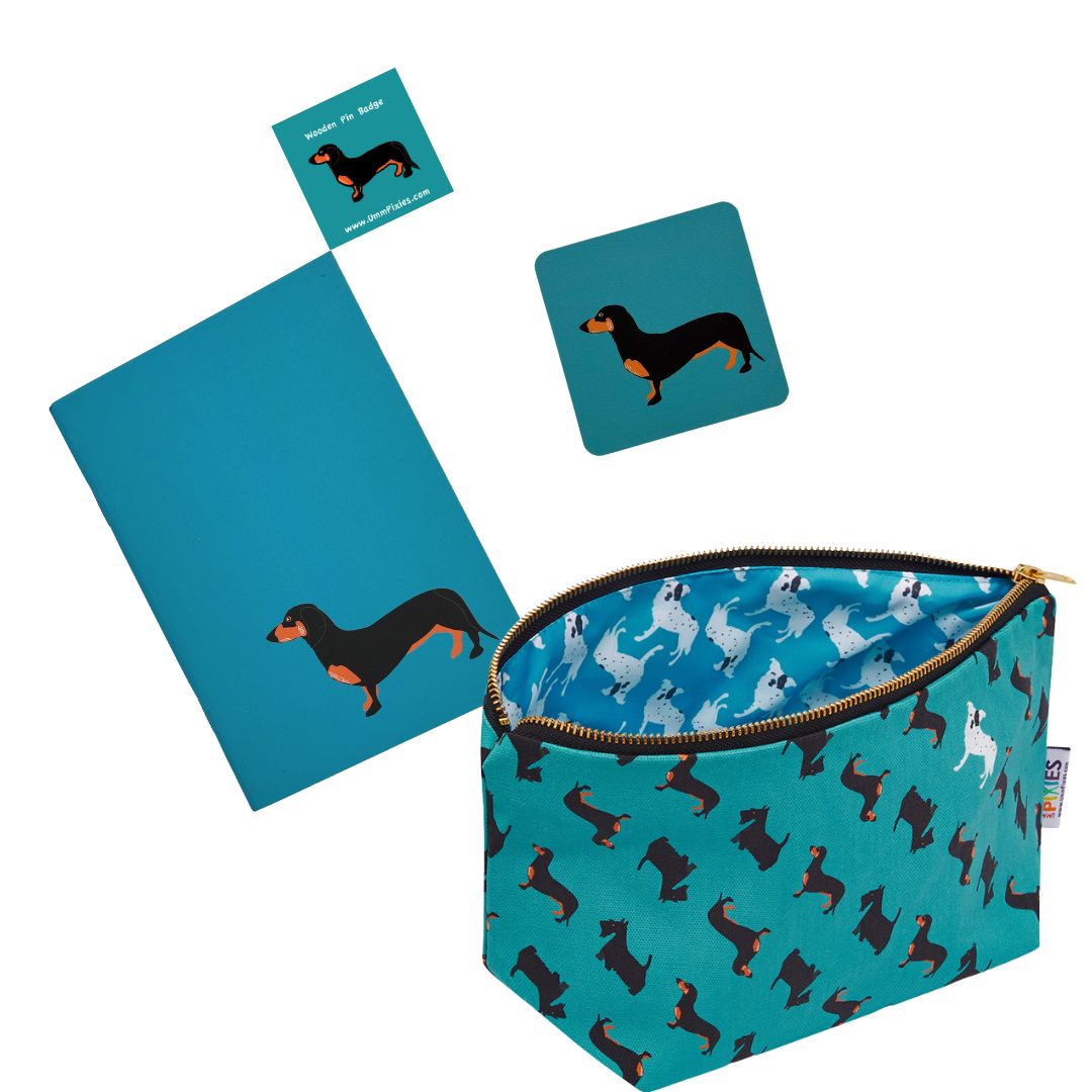 Dogs Dogtooth Me Time set includes really useful bag, notebook, coaster and badge