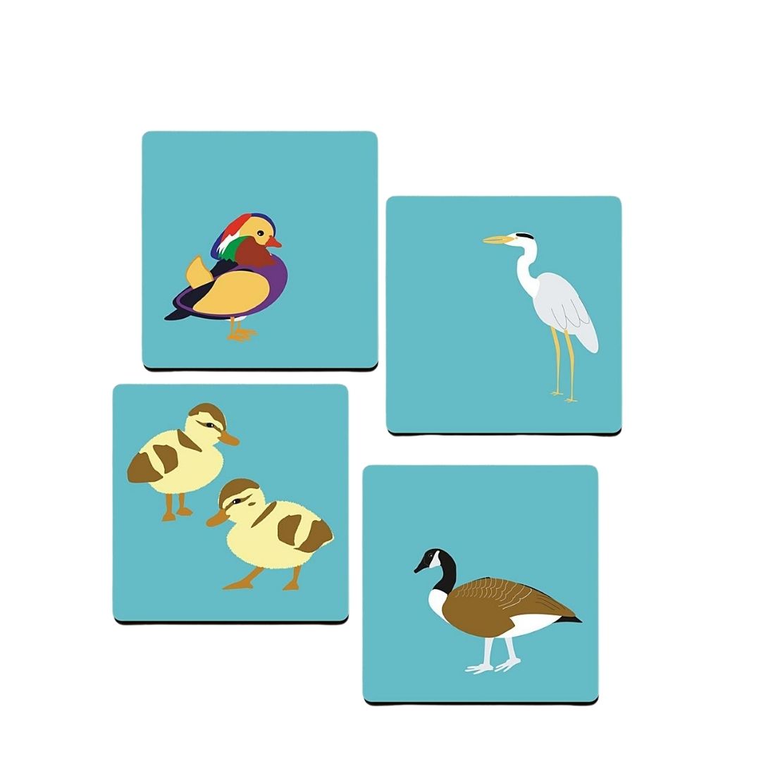 set of 4 ducks and wildfowl design cork backed coasters 