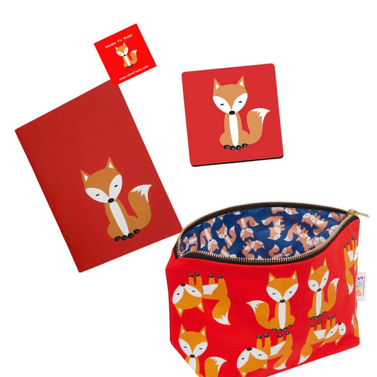 Foxes Me Time set includes really useful bag, notebook, coaster and badge