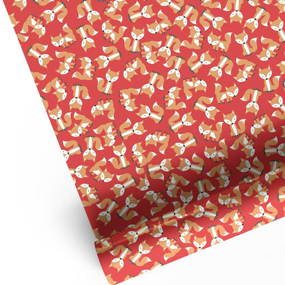 Red fox animal print luxury gift wrap sheet shown rolled