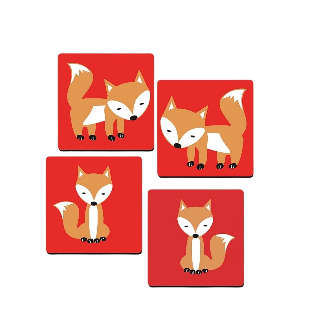 Set of 4 cork backed coasters in my red fox designs.
