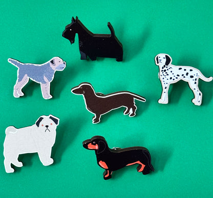 Dachshund Dog wooden pin badge  - Black and Tan