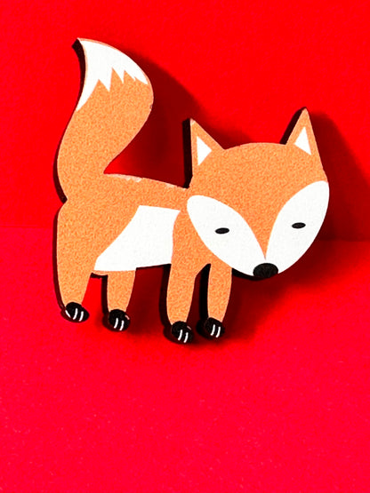 Fox wooden pin badge  - walking fox