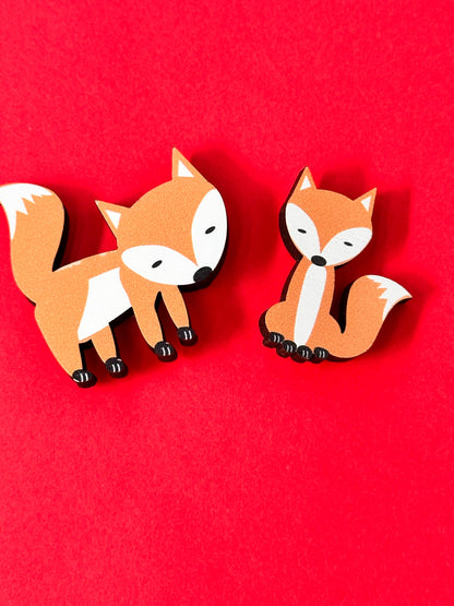 Fox wooden pin badge  - sitting fox