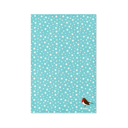 Blue Single Robin and Stars Organic Cotton Tea Towel