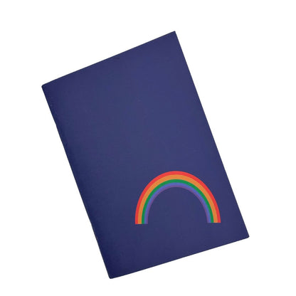 Rainbow pocket sized notebook with 36 plain pages printed with plant based inks on recycled paper at a local carbon neutral printers