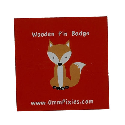 Fox wooden pin badge  - sitting fox