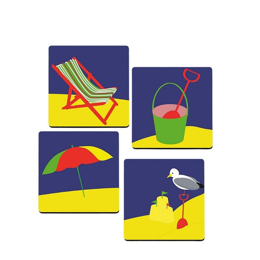 set of 4 cork backed coasters with seaside motifs