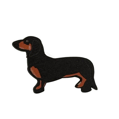 Dachshund Dog wooden pin badge  - Black and Tan