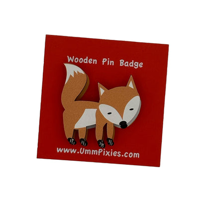 Fox wooden pin badge  - walking fox