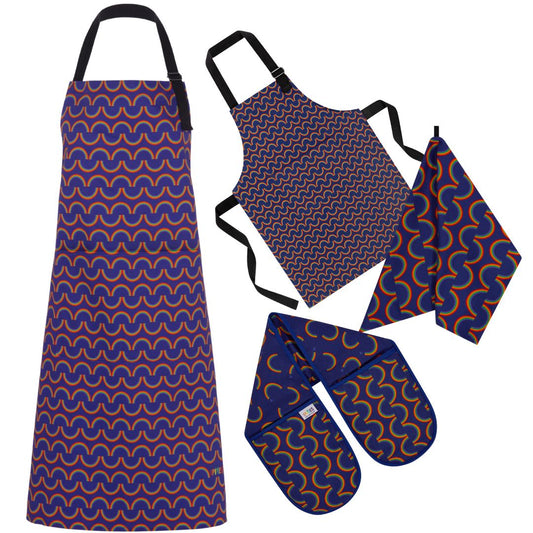 Rainbow Stripe Cook's Set includes Adult & child size aprons, tea towel and oven gloves 