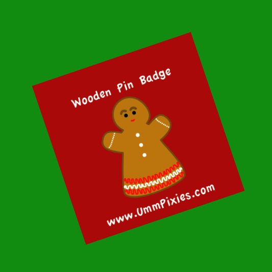 Gingerbread Folk Dress wooden pin badge