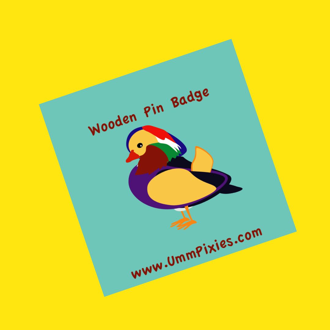 Mandarin Duck wooden pin badge