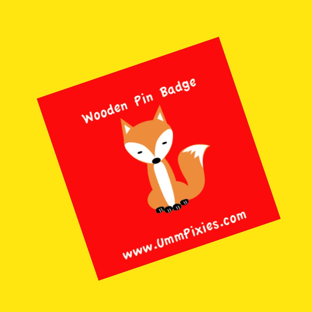 Fox wooden pin badge  - sitting fox