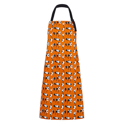 Orange Black and White Cats Design Colourful Organic Cotton Apron. 