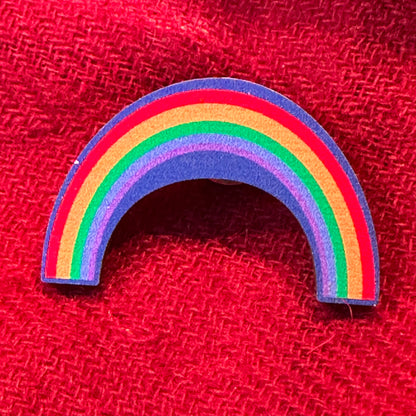 Rainbow wooden pin badge